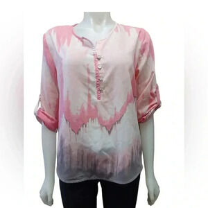 Haggar Clothing Co Petite Pink & White  Blouse Top Size Medium